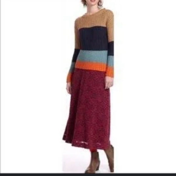 Anthropologie Sparrow Striped Color-Block Olaf Chunky Wool Blend Knit Sweater